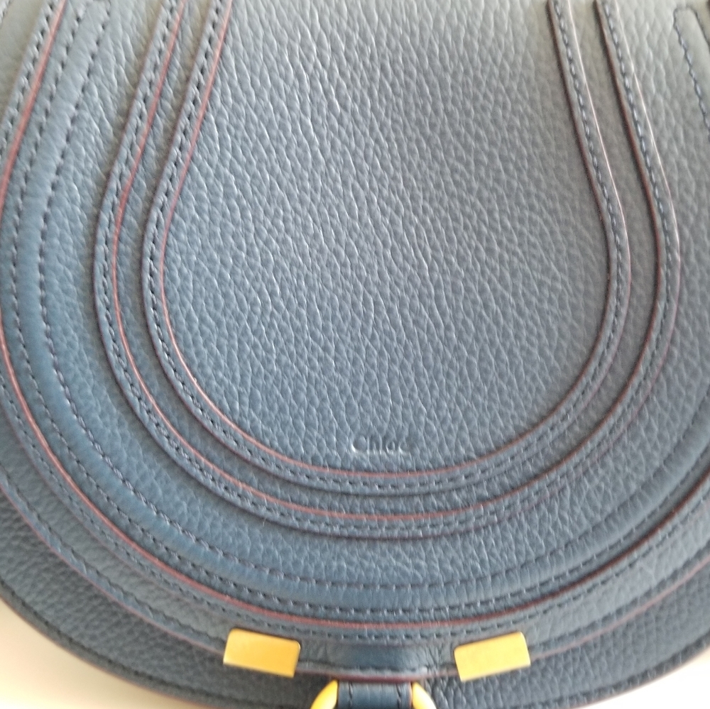 Chloé Small Marcie Saddle Leather Crossbody Bag Blue - Picture 4 of 7